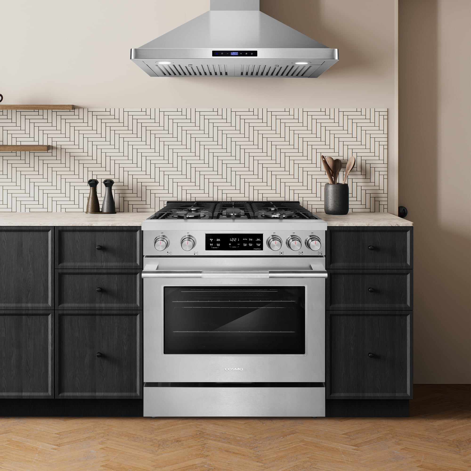 Cosmo 30 in. Stellar Collection 4.8 cu. ft. Gas Range, 5 Burners, Convection Oven, Cast Iron Grates, Stainless Steel