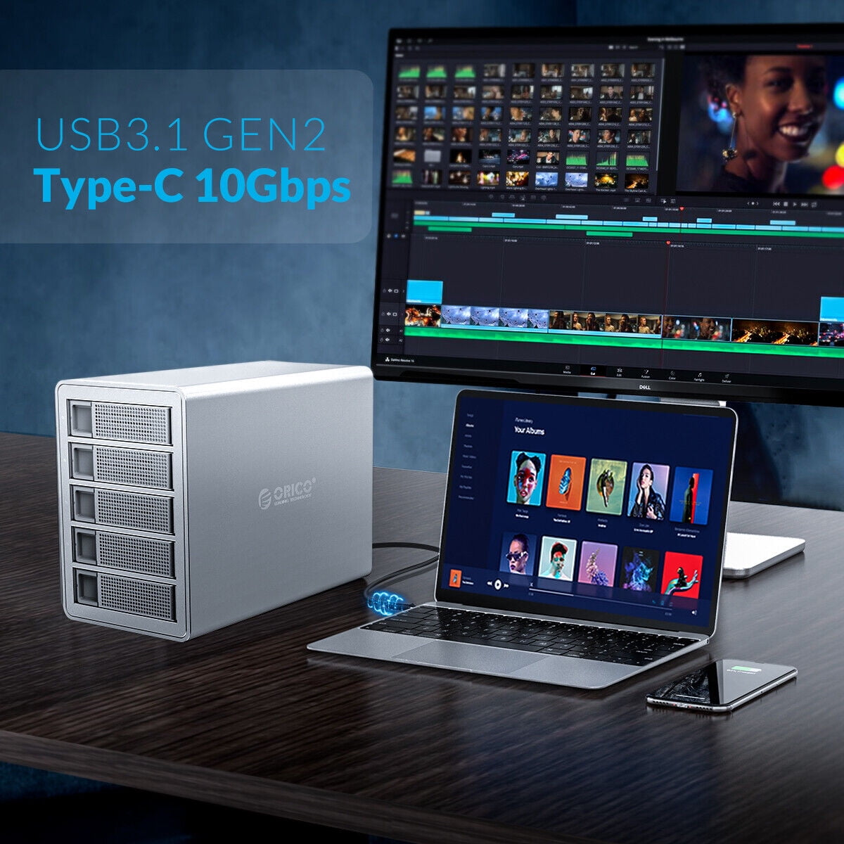 ORICO 5 Bay Hard Drive Enclosure Type C 10Gbps for 2.5/3.5in HDD SSD Enclosure HDD Docking Station