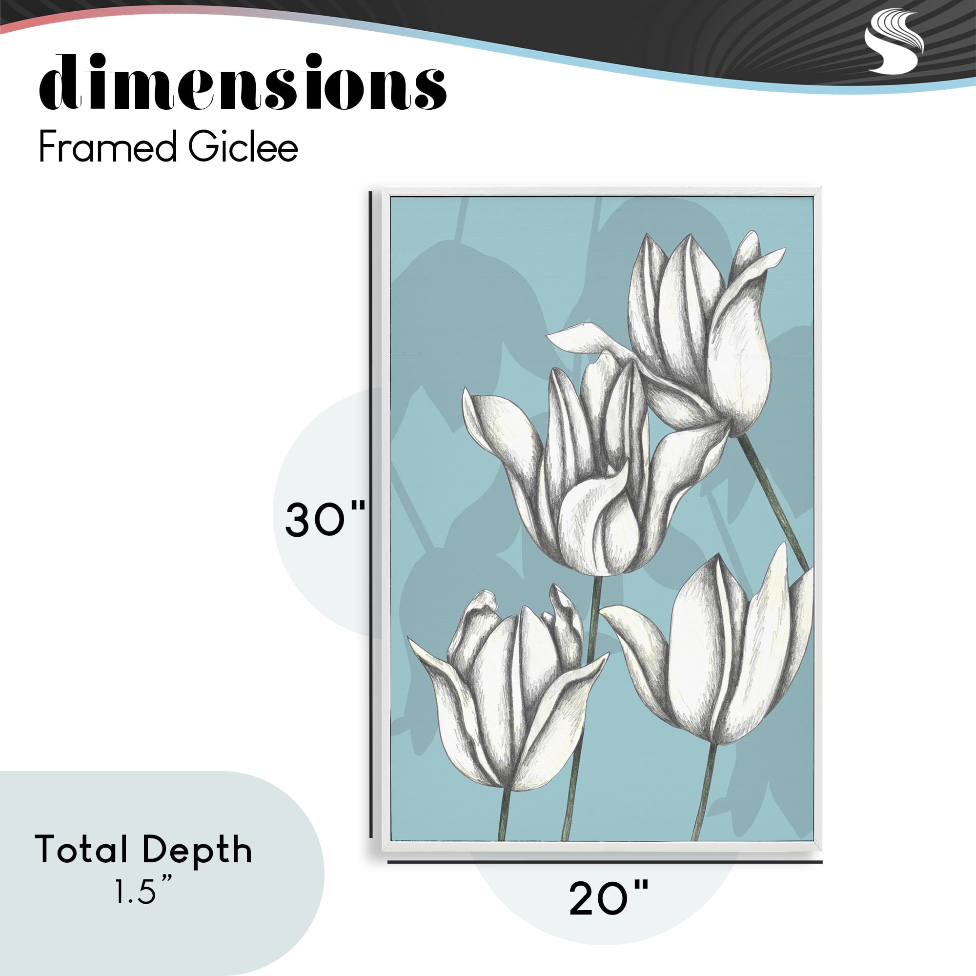 Sketched Tulips Keep Growing White Framed Giclee Art, design by Cecilia Battaini
