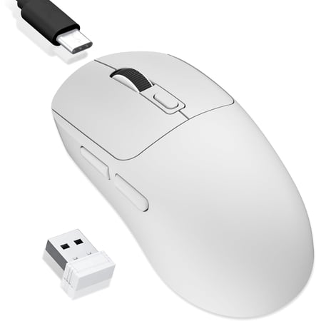 Wireless Gaming Mouse, 2.4G/Bluetooth 5.4/USB-C 3-Mode Wired/Cordless Game Mice with 8 Adjustable DPI, Ergonomic Rechargeable Computer Mouse for PC, Mac, PS5, Tablet -White