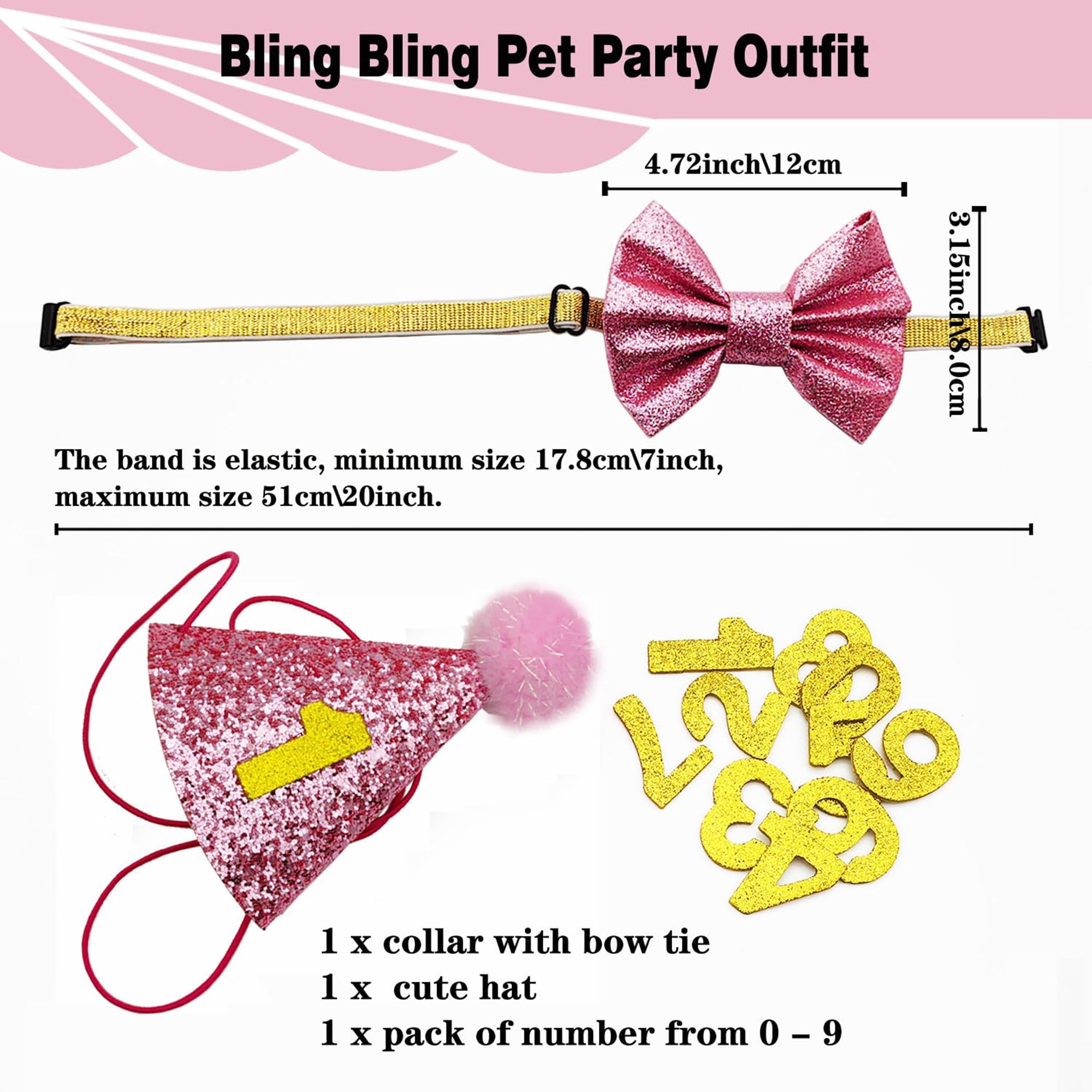Cat birthday party supplies, cute cat birthday hat and bow tie collar, fish catnip chew toy, pink banner decorations for cat , photo props, pink