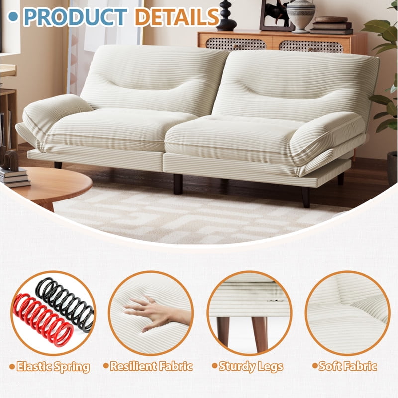 Homall Futon Sofa Bed with Adjustable Backrest & Five Angles Adjustable Armrests Sofa Couch for Small Spaces Living Room Office,Corduroy Beige