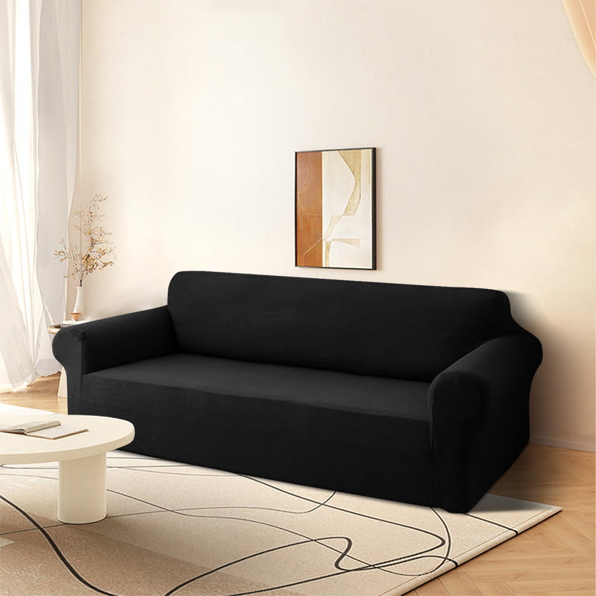 Sanmadrola Couch Cover Water Resistant Stretch Sofa Slipcover Jacquard Furniture Protector for Kids Pets Dog Cat, Black, Sofa