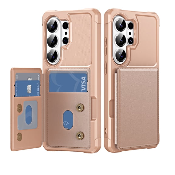 TECH CIRCLE for Samsung Galaxy S26 Ultra Shockproof Wallet Phone Case, Built-in 4 Card Slots, Anti-Scratch Protective Shock-absorbing Lightweight Slim Flip Stand Cover for Women Men,Rosegold