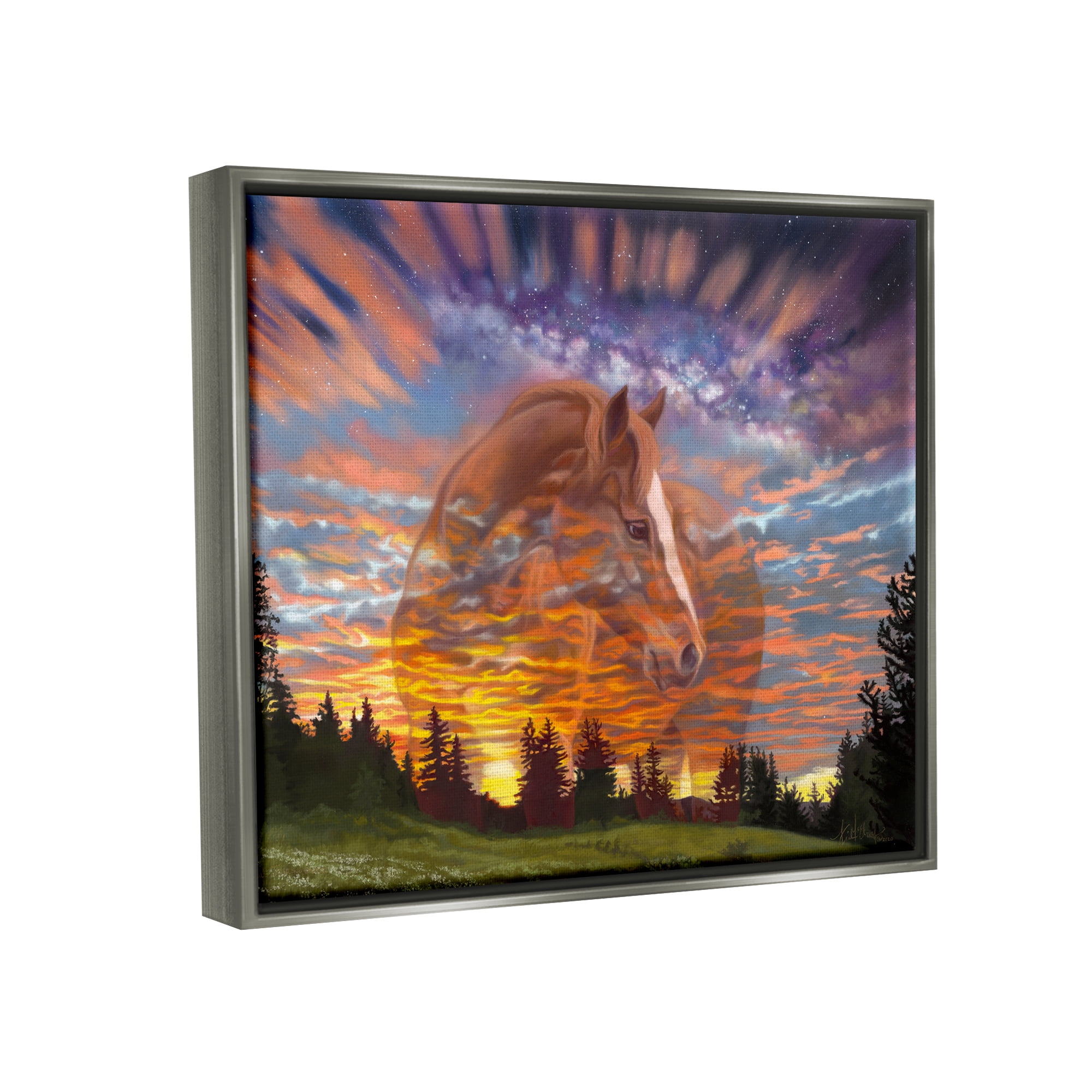 Stupell Industries Horse In Vivid Sunset Sky Animals & Insects Painting Gray Floater Framed Art Print Wall Art