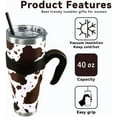 thumbnail image 5 of Cow Print Tumbler, 40 Oz Tumbler with Handle and Straw, Cute Cow Print Cup/Coffee Mug/Travel Mug, Brown Cow Print Stuff/Decor, Fun Cow Gifts for Cow Lovers Women, 40 Oz Stainless Steel Tumbler Cow, 5 of 6