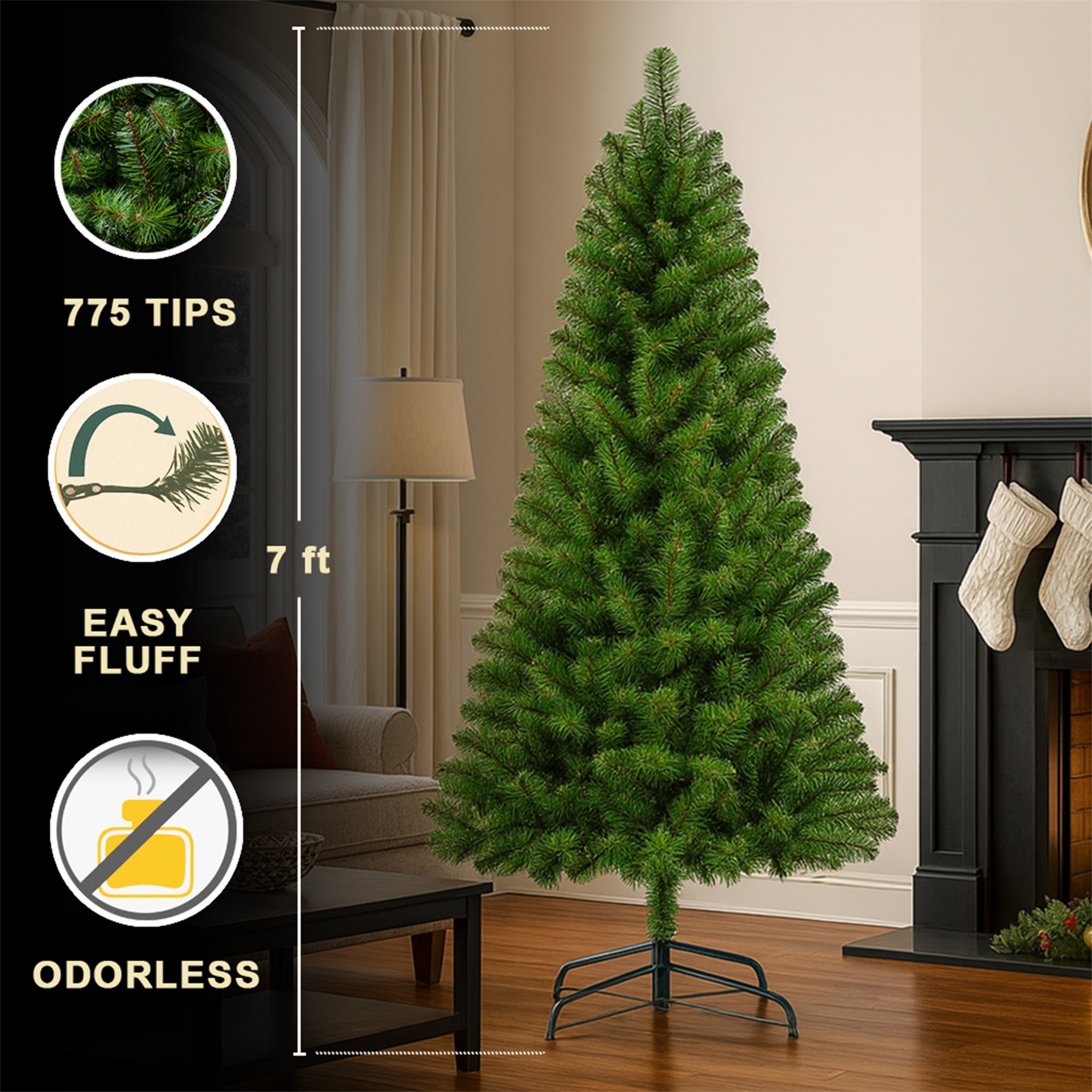 Alvantor 7ft Artificial Christmas Tree Classic PVC Tree with 775 Tips for Indoor Home Decoration Green
