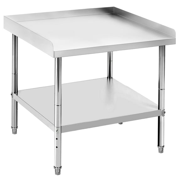 Mesa profesional para cocina y barbacoa con acabado de acero inoxidable, diseño de fácil limpieza y estante inferior plegable para optimizar el espacio de almacenamiento.