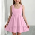 thumbnail image 6 of Girl's Summer Dresses Spaghetti Strap Swing Pleated Cotton Dress Tween Kids Boho Beach Casual Midi Sundress Pink 12-13 Years, 6 of 6