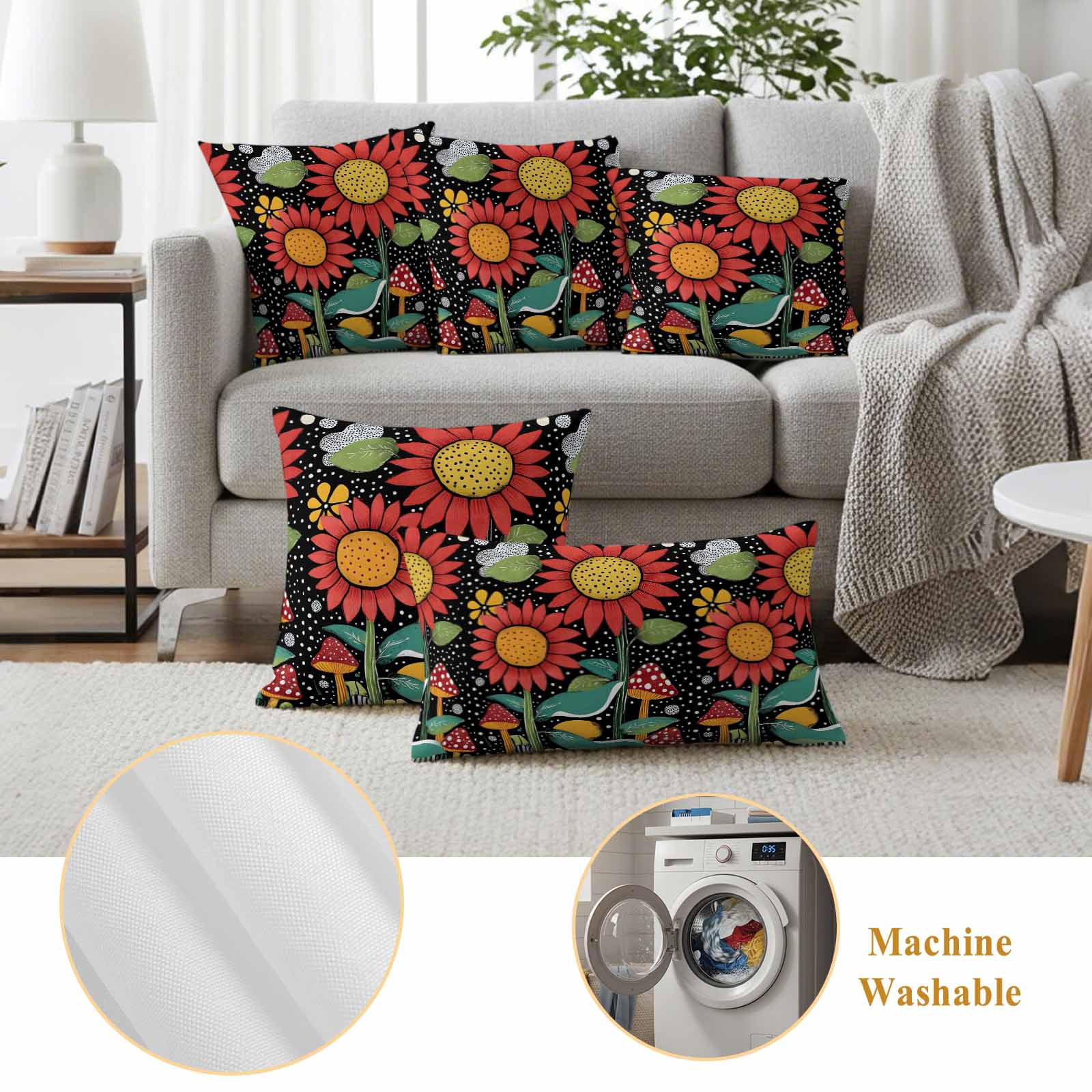 Spring Boho Pillow Covers 2 Pack Red Flowers Leaves White Polka Dots Painting Pillowcase Waterproof Outdoor Throw Pillow Cover for Patio Balcony Rectangular Cushion 20”x12”