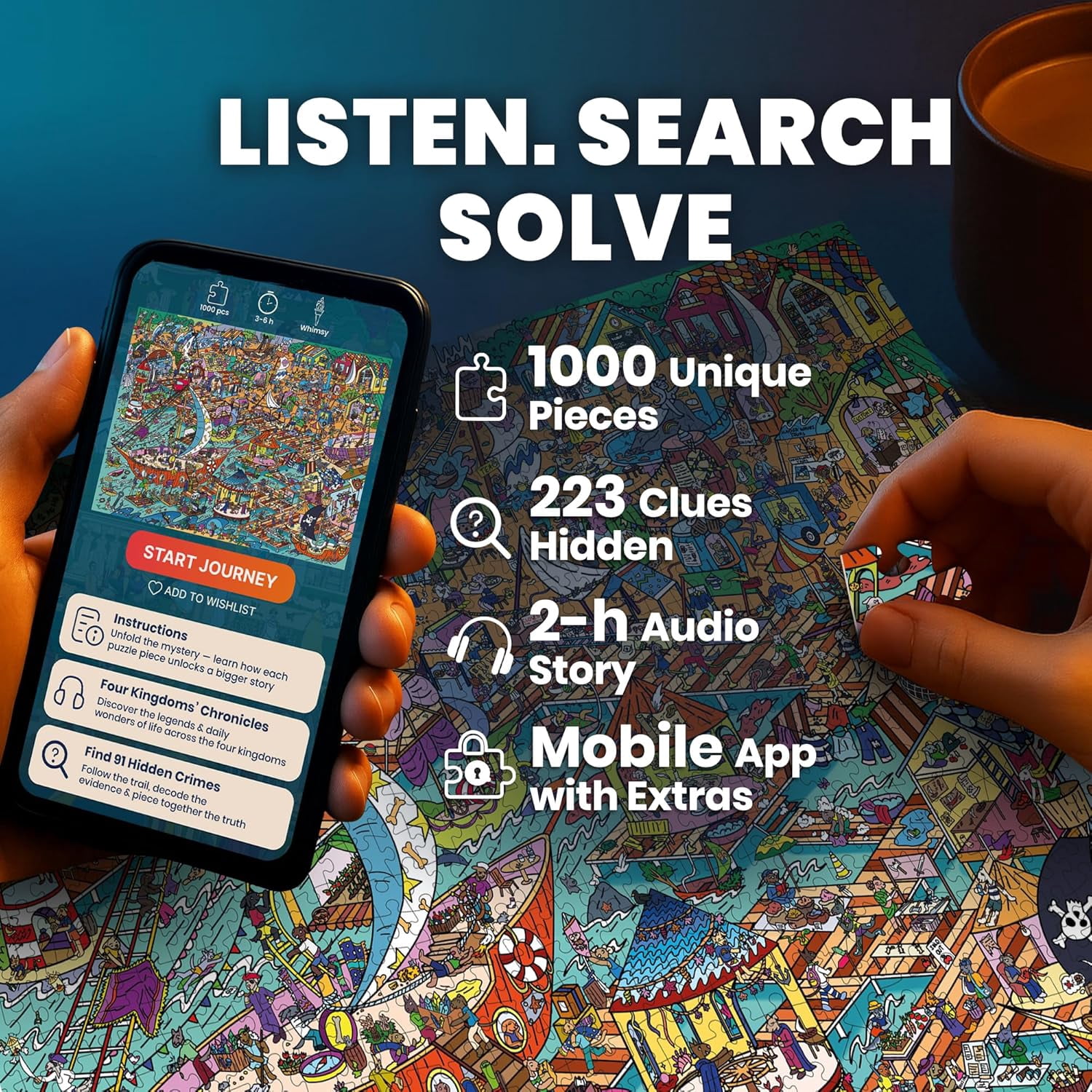 QUOKKA 1000 Piece Puzzle for Adults - Adult Puzzles with 223 Hidden Secrets Engaging Audio Story
