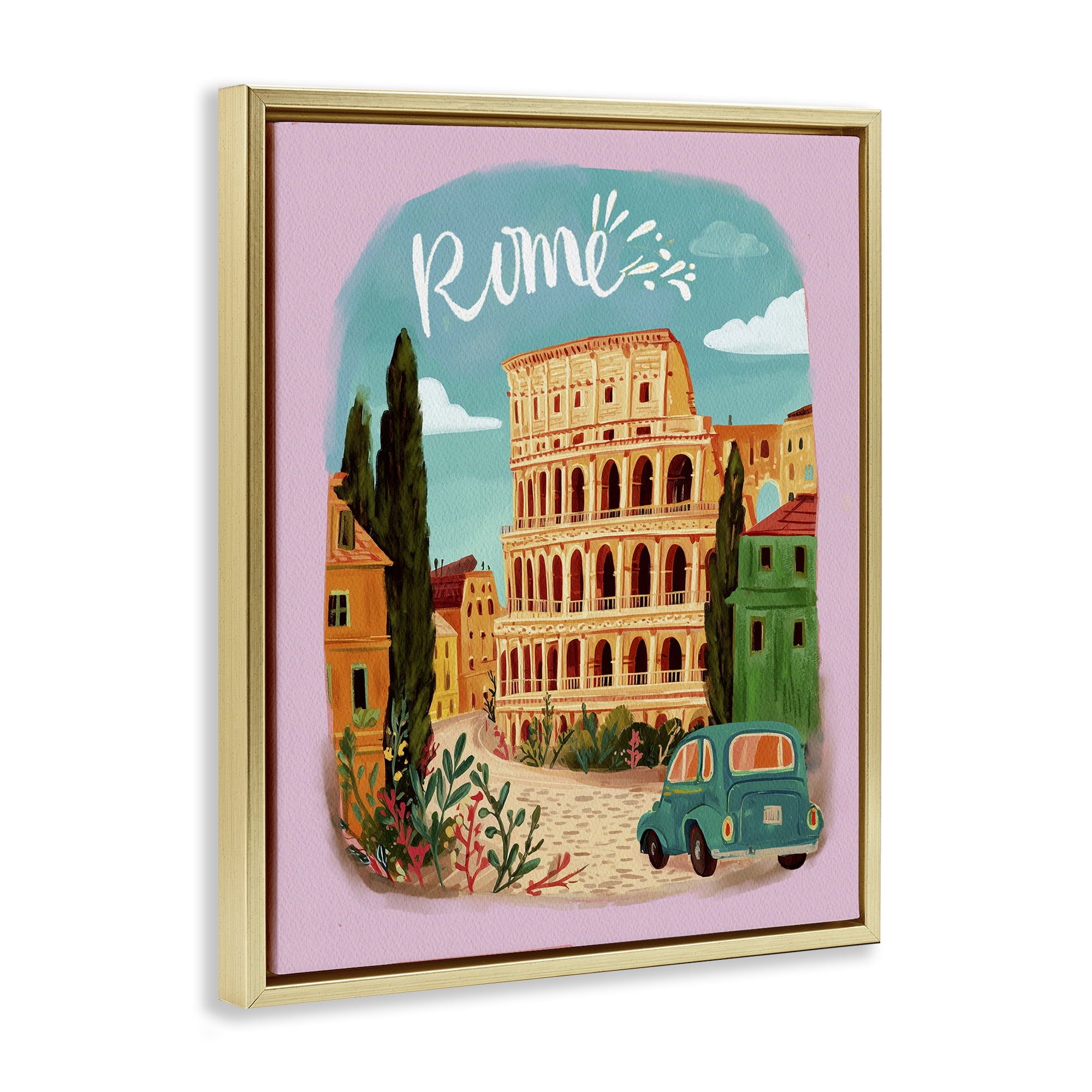 Rome Travel Spot Architecture Gold Framed Floater Canvas Wall Art, design by Yen