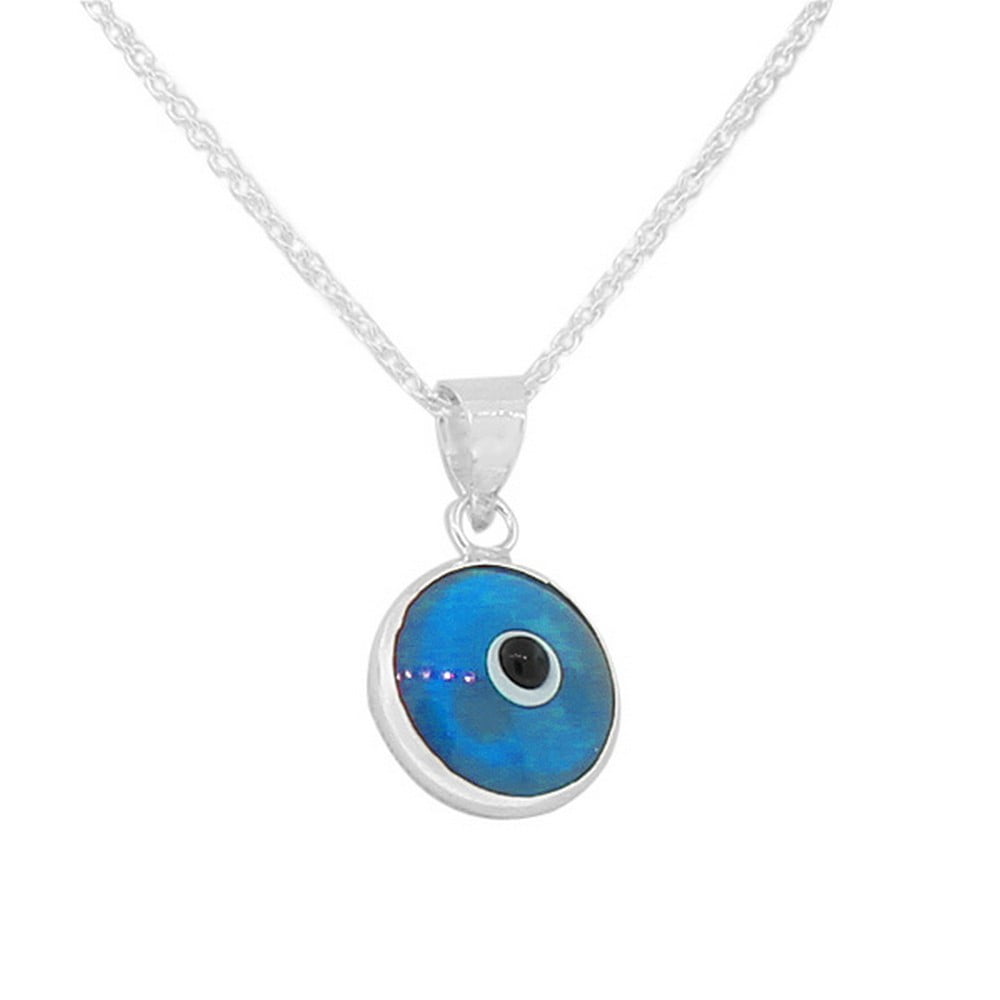 Oxford Diamond Co Cz & Blue Evil Eye .925 Sterling Silver Pendant .5 x.75 Long