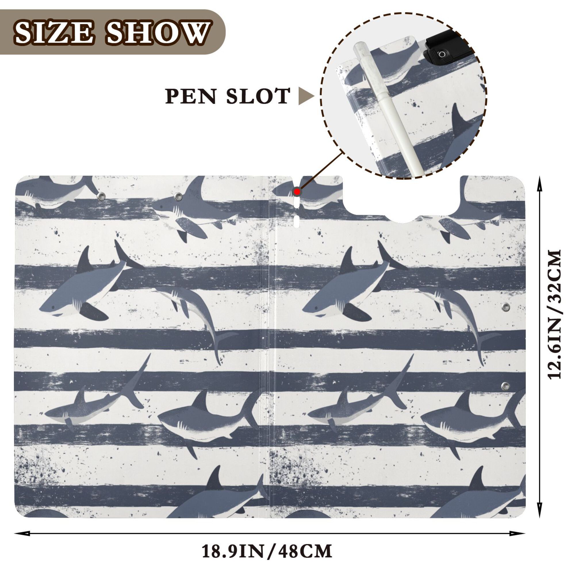 FORMRS A4 Clipboard Folder with Pen Holder Horizontal Foldable School Office Binder, Light Sharks