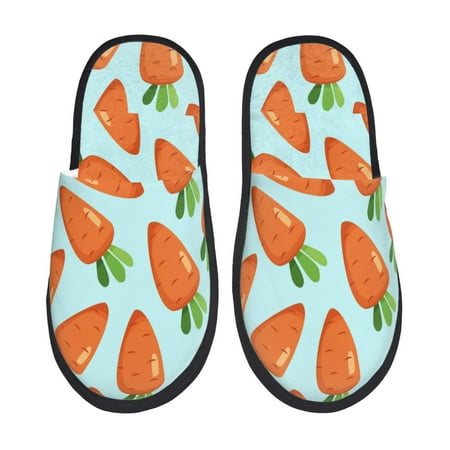 Balery Cartoon Carrot Slient Indoor Furry Fleece Comfort House Shoes Soft Non-Slip Home Shoes Cotton slippers House Slippers-- Large