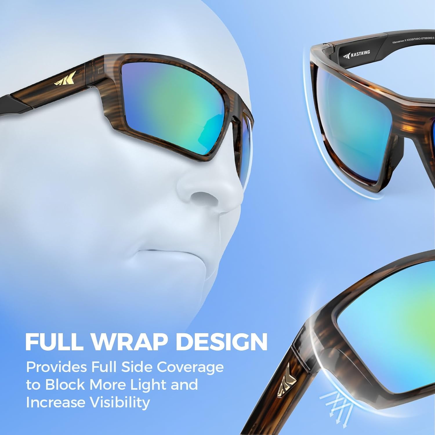 KastKing Waccamaw Polarized Bifocal Sunglasses, x1.5 Magnifications, Wrap Around Sport Reader Sunglasses for Men