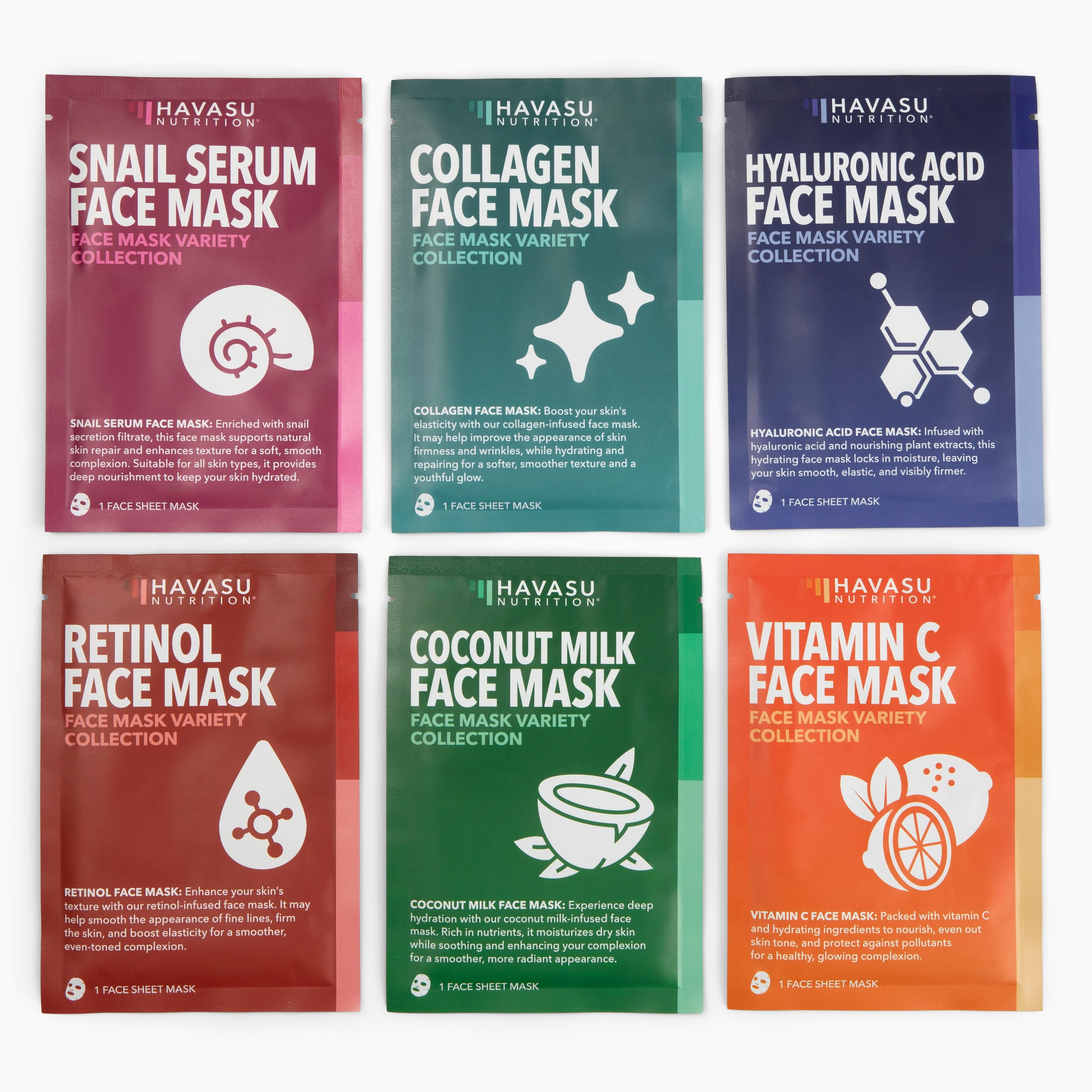 Havasu Nutrition Face Mask Variety Collection, Hydrating and Soothing Skin Care Facial Sheet Mask, 6-Piece Set