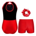 thumbnail image 2 of TiaoBug Kids 2 Pieces Girls Dance Outfit Gymnastics Sleeveless Bodysuit Leotard with Shorts Headwear Set Red 16, 2 of 5