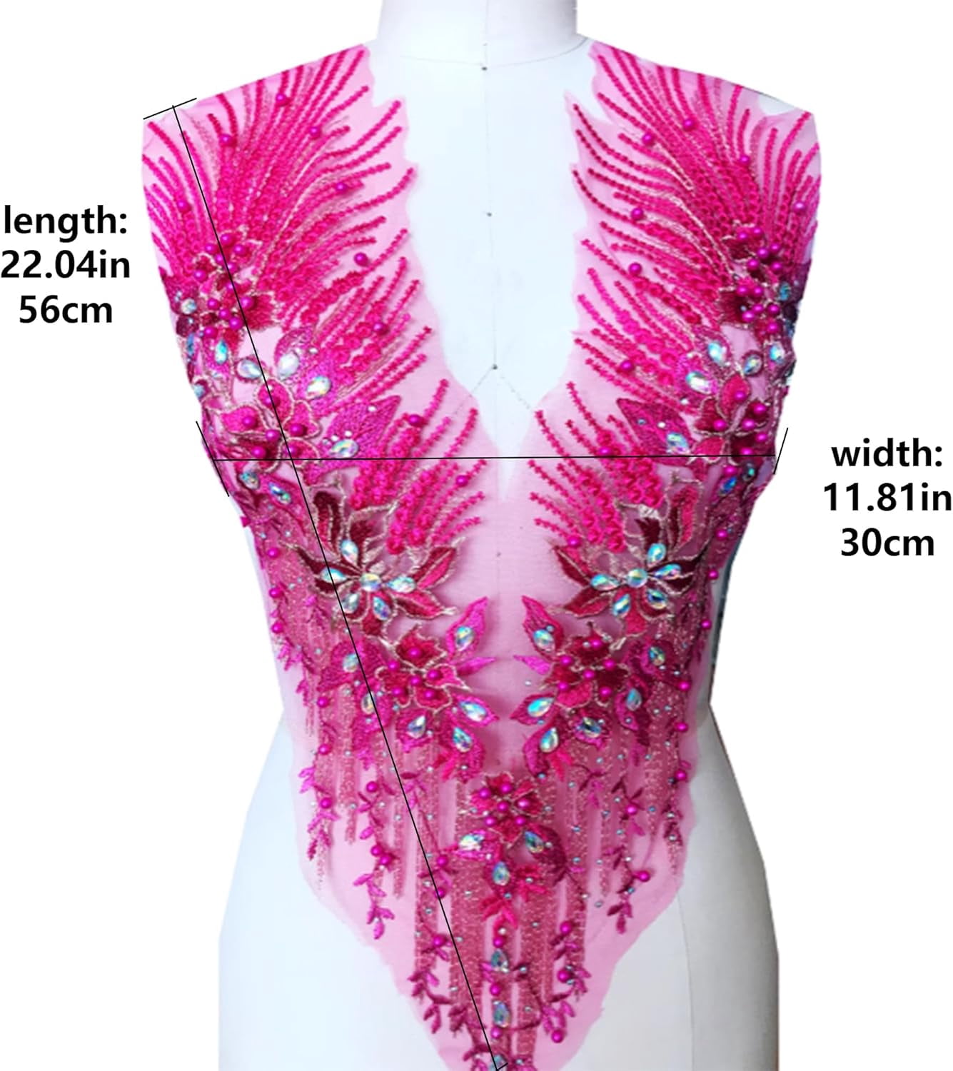 Rose Red 3D Lace Beaded Embroidered Bodice Rhinestone Applique Fabric
