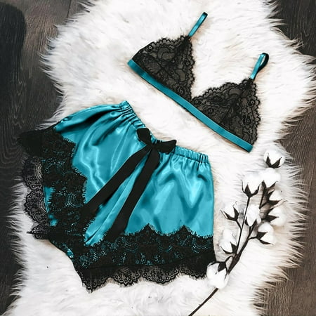 

Simplmasygenix Womens Shorts Clearance Plus Size Women V-Neck Eyelash Lace Sexy Stain Camisole Pajamas Bowknot Shorts Set