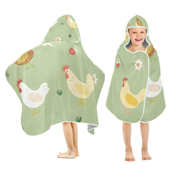 Cute Chicken in Farm Kids Hooded Beach Towel Baby Bath Poncho Towels with Hood Absorbent 50"x23.5" for Pool Swimming