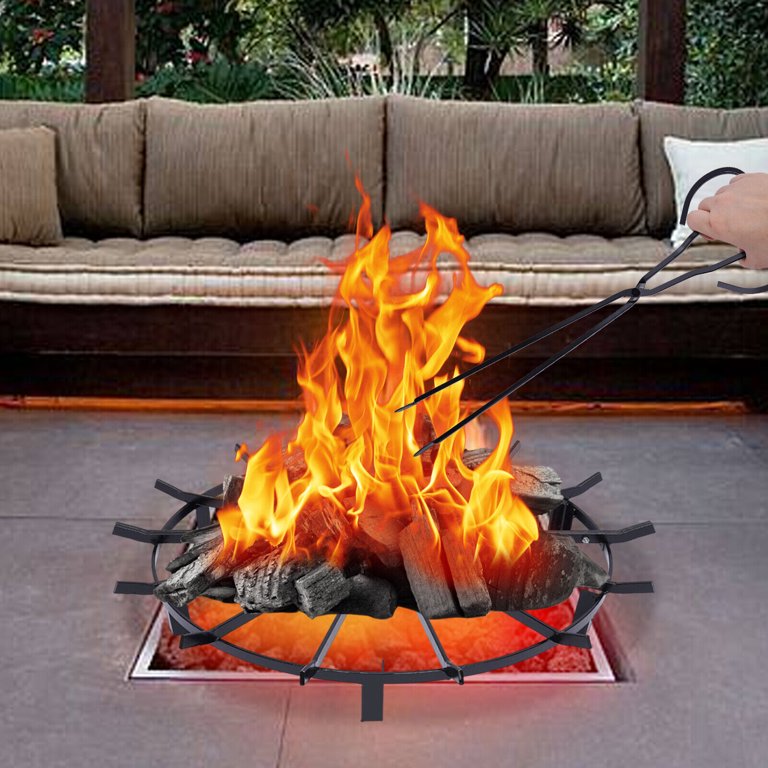 DENEST 32Round Fire Pit Log Grate Portable Outdoor Camping BBQ Rack with  Tong - Walmart.com