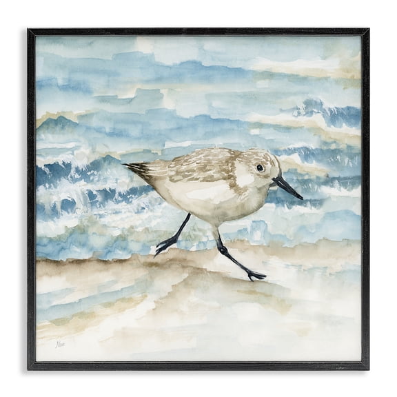Stupell Industries Sandpiper Striding Shore Animals Painting Black Framed Art Print Wall Art, 12 x 12