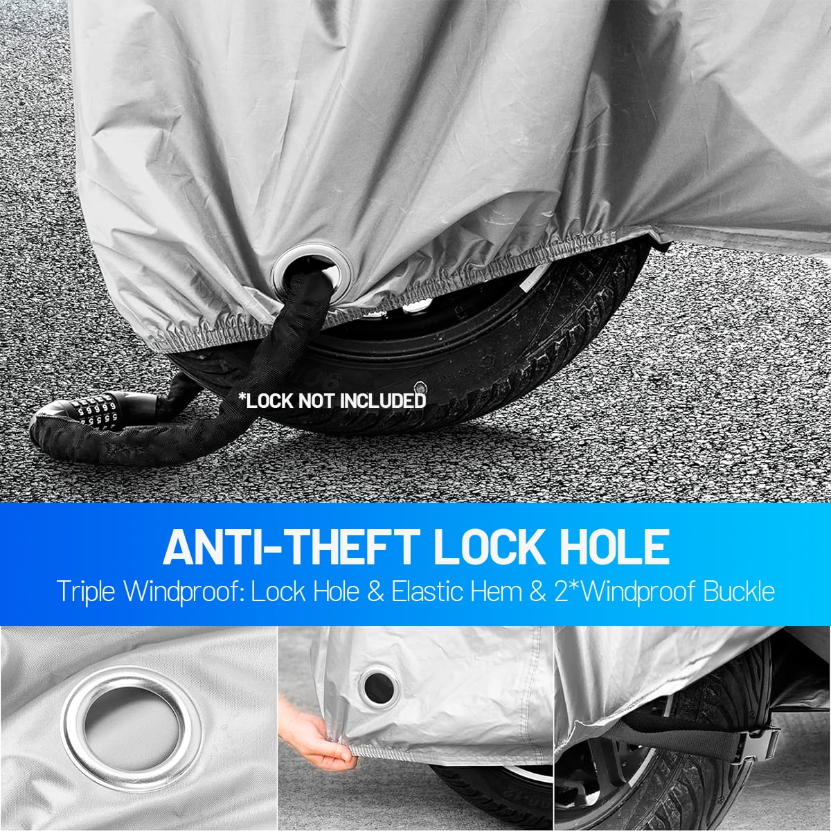 Motorcycle Cover,XL-Large Heavy Duty Motorcycle Cover Waterproof Outdoor Indoor Scooter Shelter Protection with Reflective Strips for Harley Davidson, Honda, Suzuki, Kawasaki, Yamaha