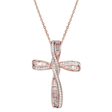 - Infinity Cross Pendant Rose Gold Tone Necklace Baguette Solitaire Simulated Diamond
