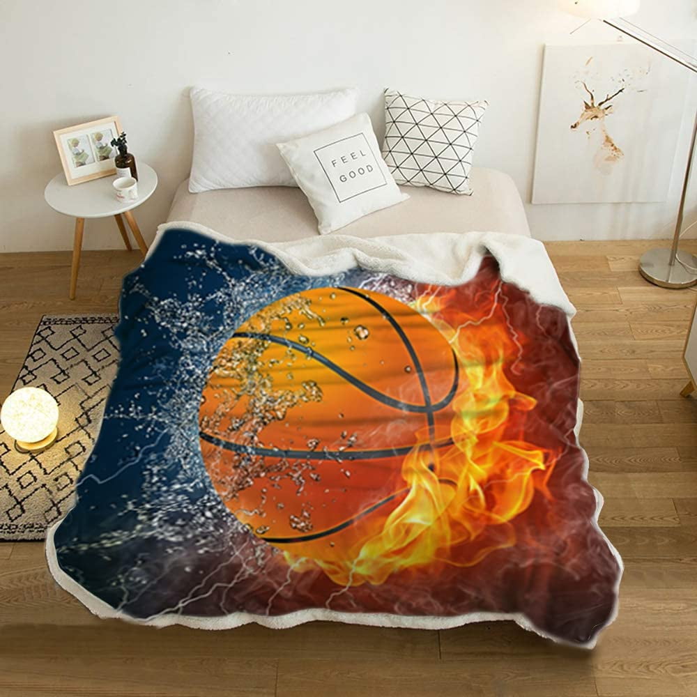 Basketball Blanket 3D Soft Plush Sherpa Throw Blanket Basketball Gifts Kids Adult All Season Couch Bed Sofa Home Decor (Basketball,60"×80")