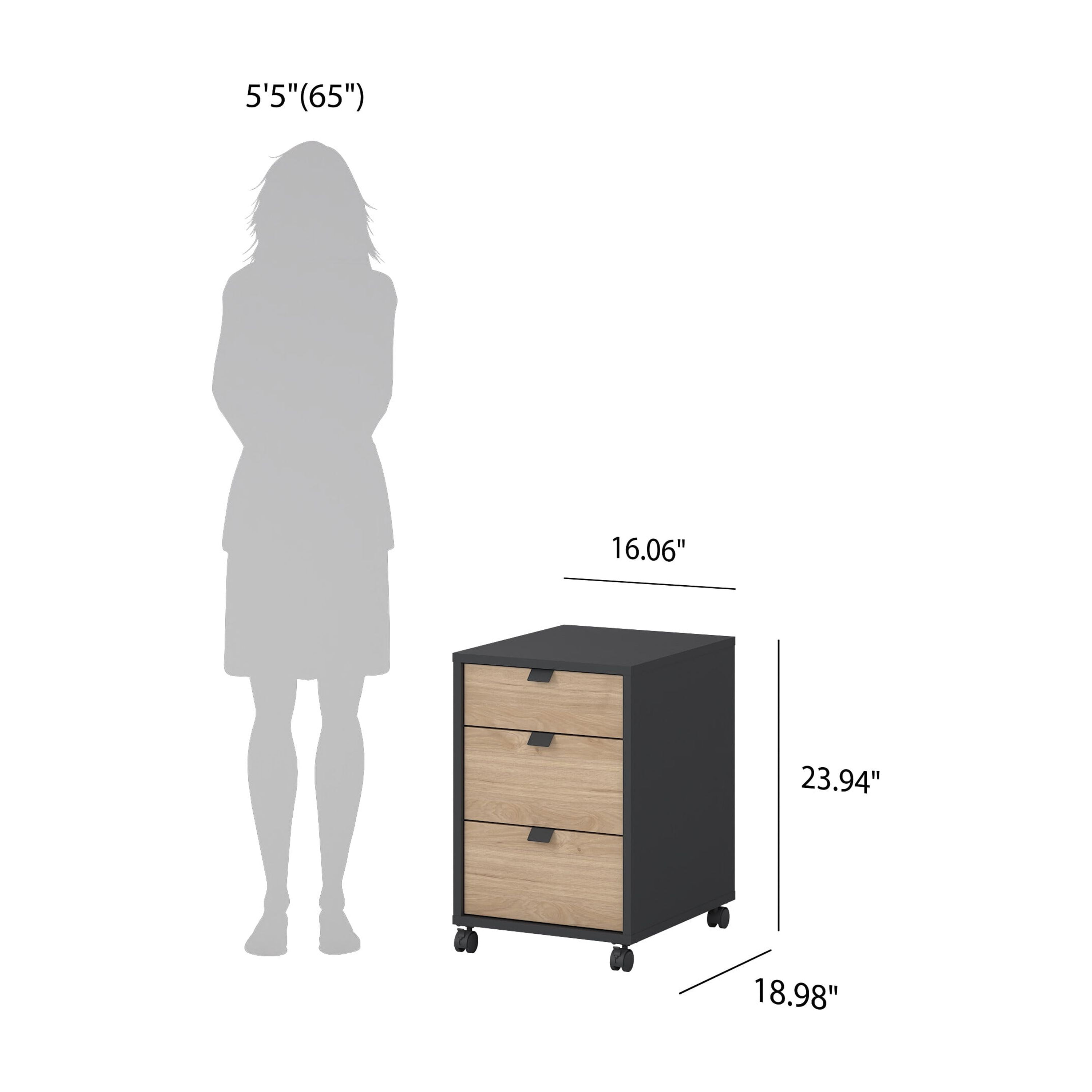 Tvilum Sign 3-Piece Home Office Set with Desk, Storage Bookcase and Mobile Storage, Matte Grey and Jackson Hickory