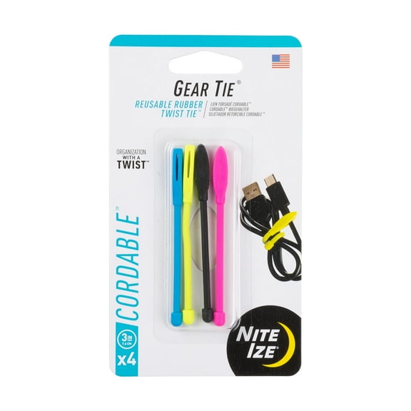 Nite Ize Gear Tie® Cordable™ Twist Tie 3 in. - 4 Pack - Assorted