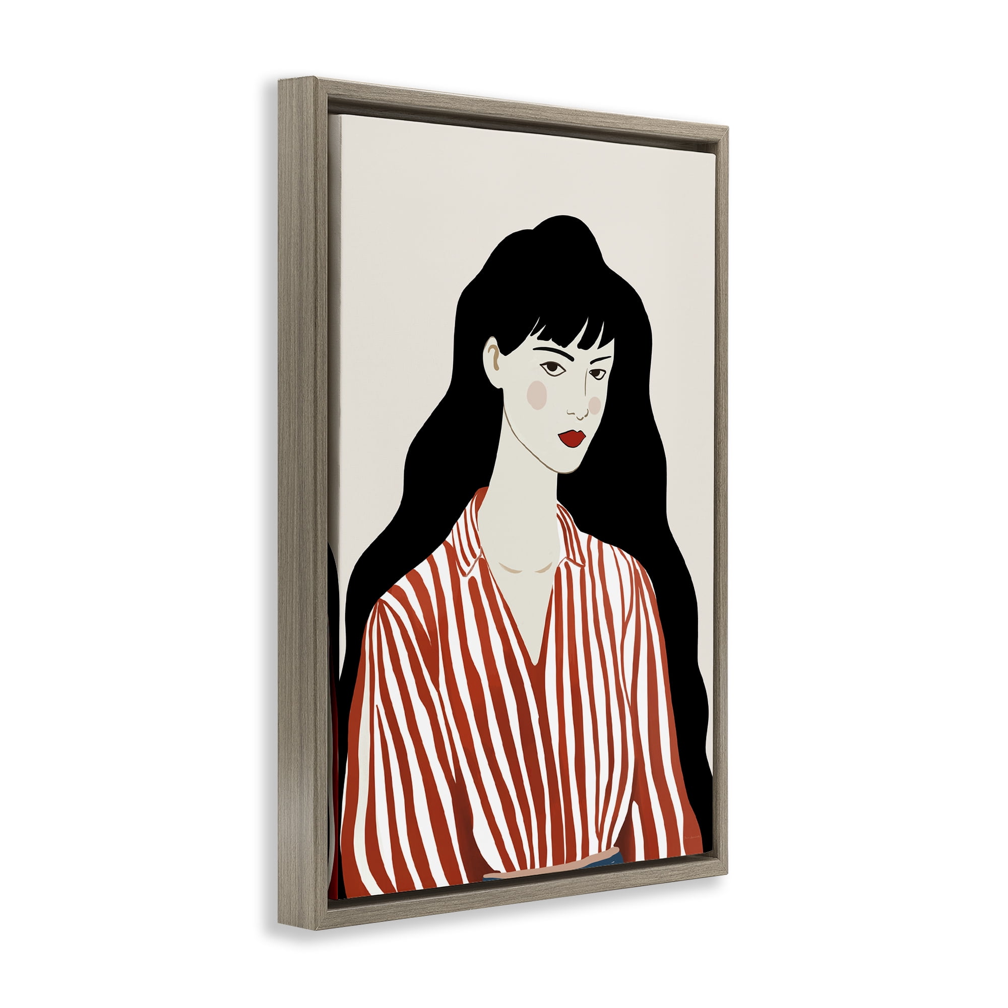 Stupell Industries Woman in Striped Blouse Brown Framed Floater Canvas Wall Art, design by Omar Escalante
