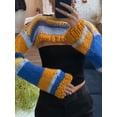 thumbnail image 2 of KOMOO Women Patchwork Crop Top Sun Protection Breathable Crochet Tee Summer Knitted Patched Tops, 2 of 7