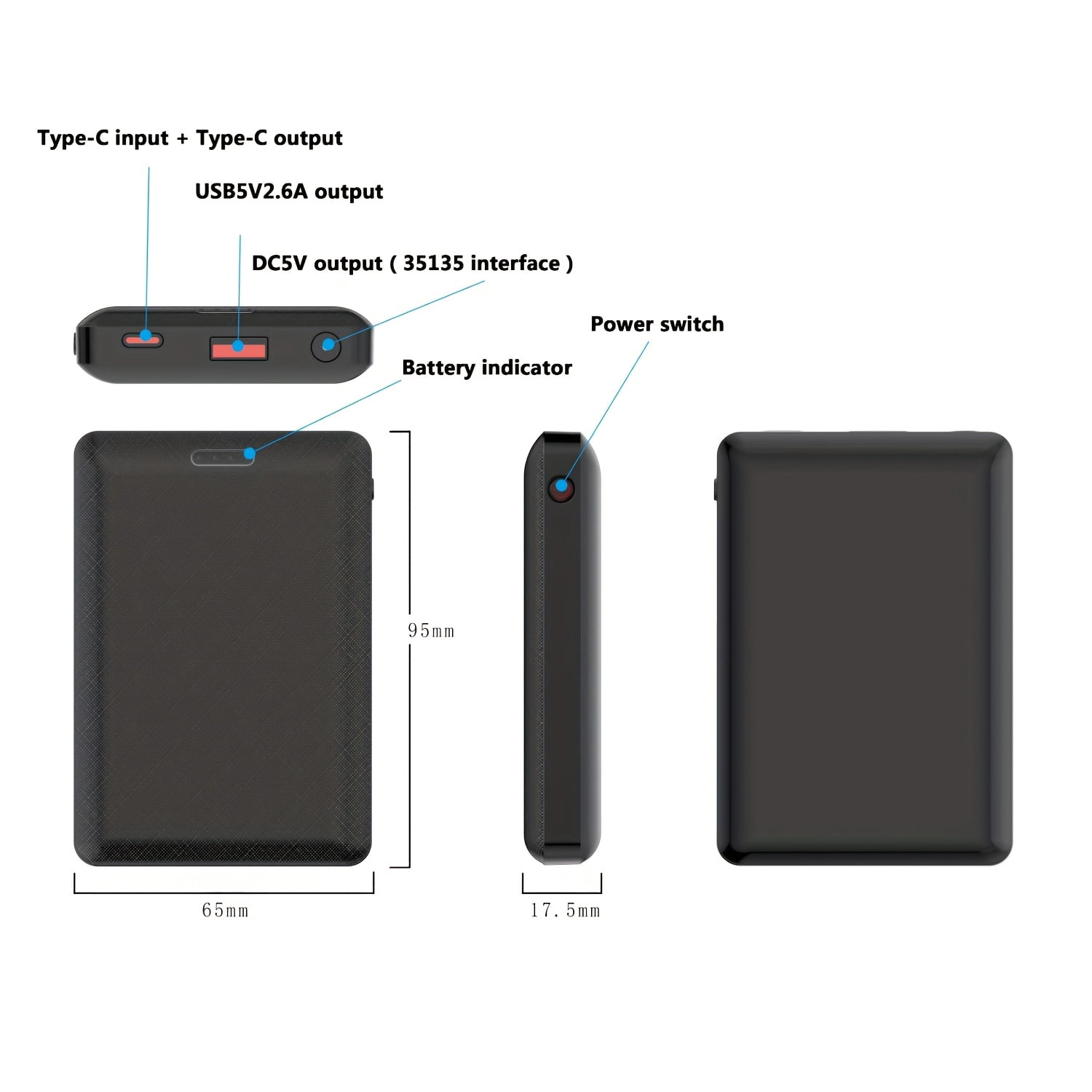 20000mAh Power Bank DC5V 3A | Portable Charger External Battery Pack for Heating Vest Jacket Scarf Gloves Electric Heating Equipment, USB Type-C Connector, Lithium Polymer Battery