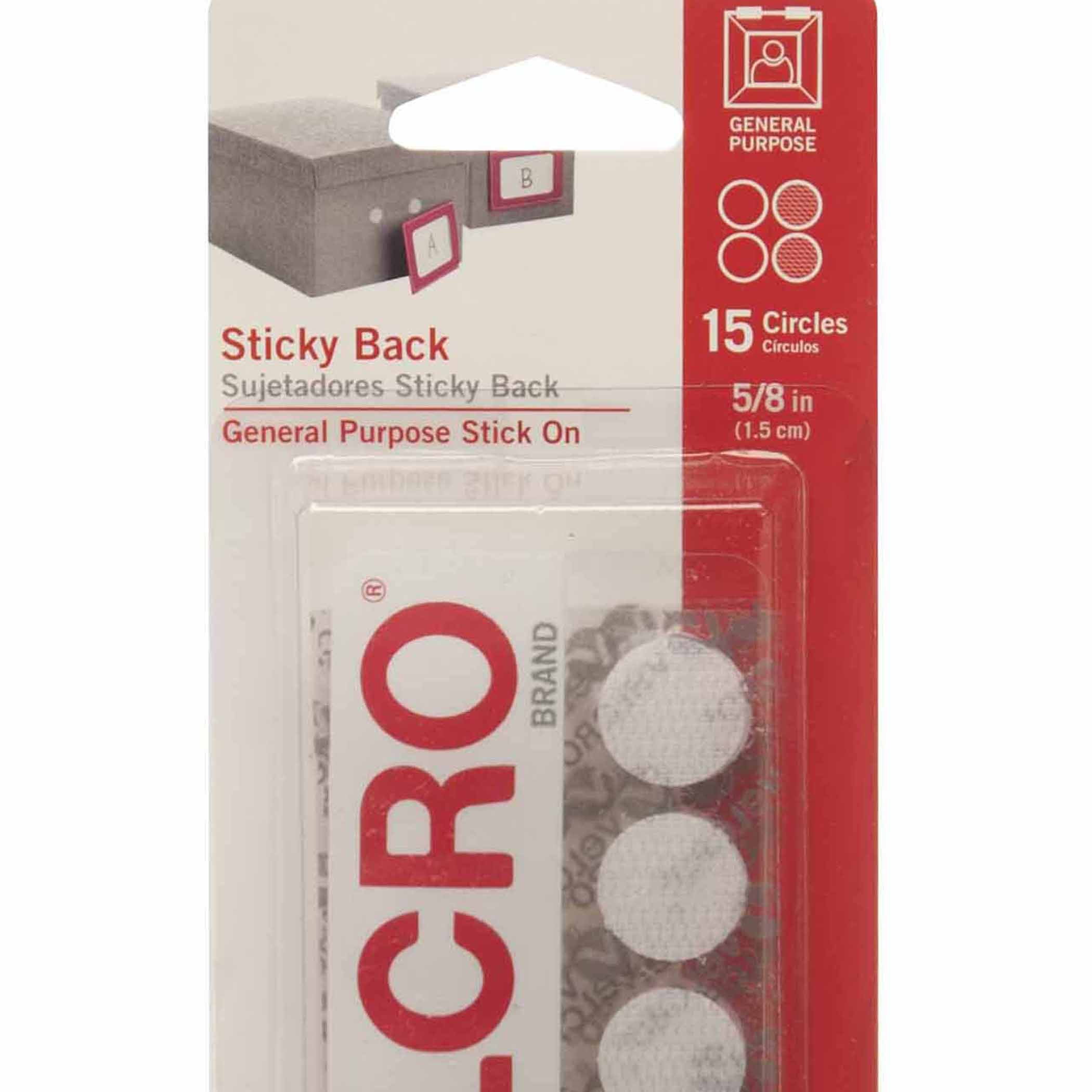 VELCRO Sticky Back Round Fasteners, 0.63", White, 15 Per Pack, 6 Packs
