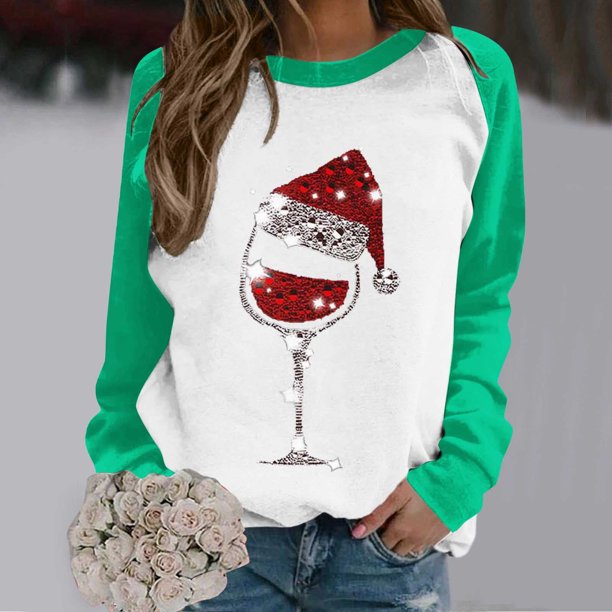 Puntoco Mujer Navidad Invierno Manga Larga Cuello Redondo Impresión De Letras Top Blusa Sudadera Puntoco Puntoco-9174
