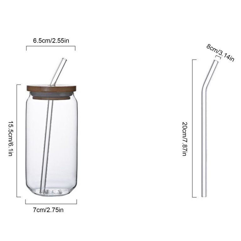 Drinking Glasses with Bamboo Lids and Glass Straw 4Pcs Set