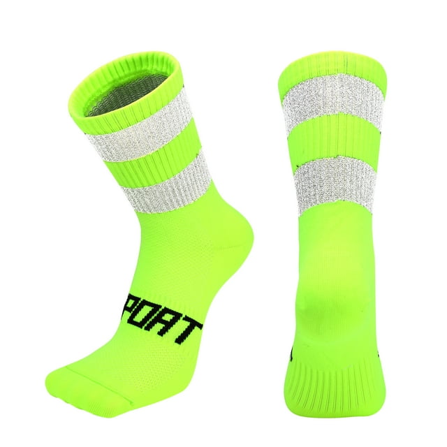 Cotton Reflective Cycling Socks High-Visibility Breathable Athletic Socks Bike Riding Running Socks for Men and Women Fluorescent green