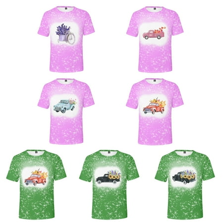 

Summer Crew Neck Short Sleeve T-Shirt Adults and Children Flower Cart Patterns Tops Suitable For Daily Commuting Travel