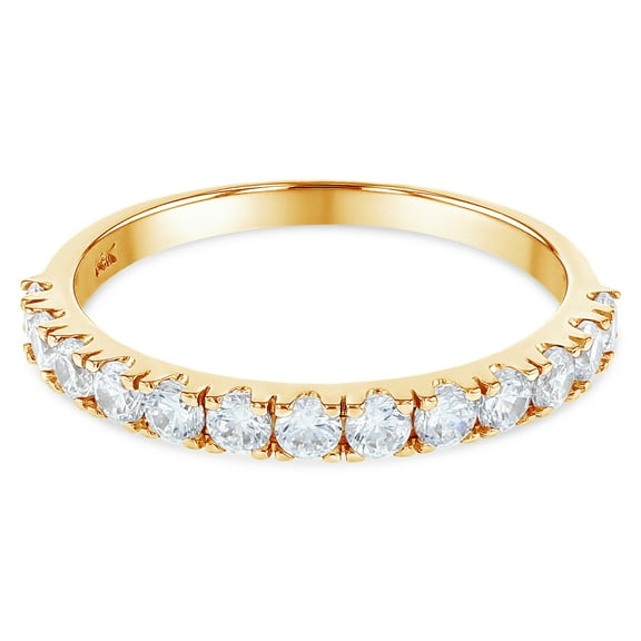 Ioka - 14K Solid Yellow Gold 2MM CZ Women's Half Eternity Wedding Anniversary Band - Size 8