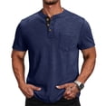 thumbnail image 2 of Men's Henley Shirts Casual Short Sleeve Button T-Shirt with Pocket, L, 2 of 6