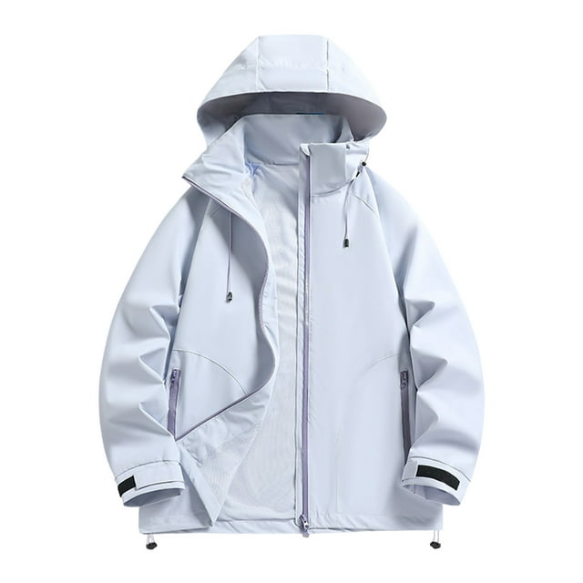 Gpaecead Hiking Jackets Men's Solid Color Waterproof Long Sleeved Hooded Workwear With Multiple Pockets Jacket Outdoor Windbreaker