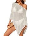 thumbnail image 2 of Sewkxo Women Sheer Poncho Top Lightweight Knit Crochet Shrug Bolero Mesh Batwing Sleeve Sweater Cover Up Beachwear,Yellow One Size, 2 of 4