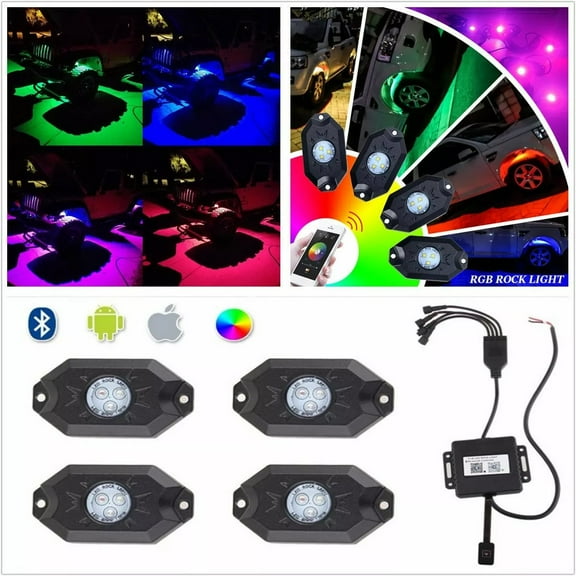 4x RGB LED Multi-Color Off-road Rock Lights Wireless Bluetooth for Jeep ATV Truck