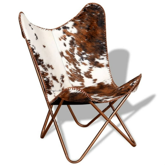 Casafoyer Butterfly Chair Brown and White Real Cowhide Leather