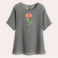 thumbnail image 4 of BiZtdJrK Womens Summer Cotton Linen Beach Tops Vintage Floral Print Tunic Tee Loose Casual Crewneck Short Sleeve Flowy Blouses Gray M, 4 of 8