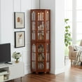 thumbnail image 7 of Wooden Tall Display Cabinet, Modern Corner Curio Cabinet with 4 Adjustable Tempered Glass Shelves and Lighting System, Curiocabinets with Acrylic Mirrored Back Panel, Walnut, 7 of 7