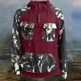 thumbnail image 3 of Men's Camo Cargo Quarter-Zip Pullover Hoodie, Vintage Casual Long Sleeve Sweatshirt with Pocket and Drawstring for Outdoor,Wine,3XL, 3 of 5