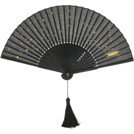 

Bestonzon Bamboo Handheld Folding Fan Chinese Style Stage Performance Fan for Dancing Party